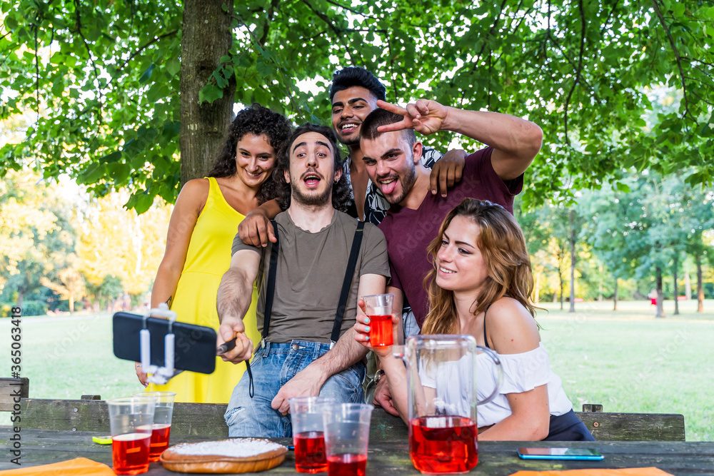 multiethnic group of millennial friends take a selfie outdoors multiethnic group of millennial friends take a selfie outdoors