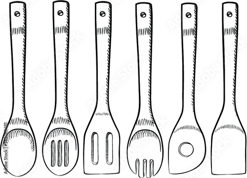 Set of wooden spoons for commercial and home kitchens