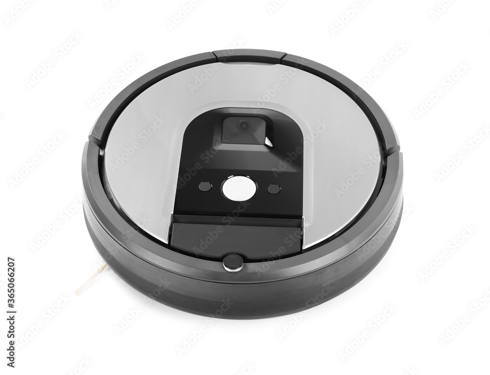 Modern robotic vacuum cleaner isolated on white Modern robotic vacuum cleaner isolated on white