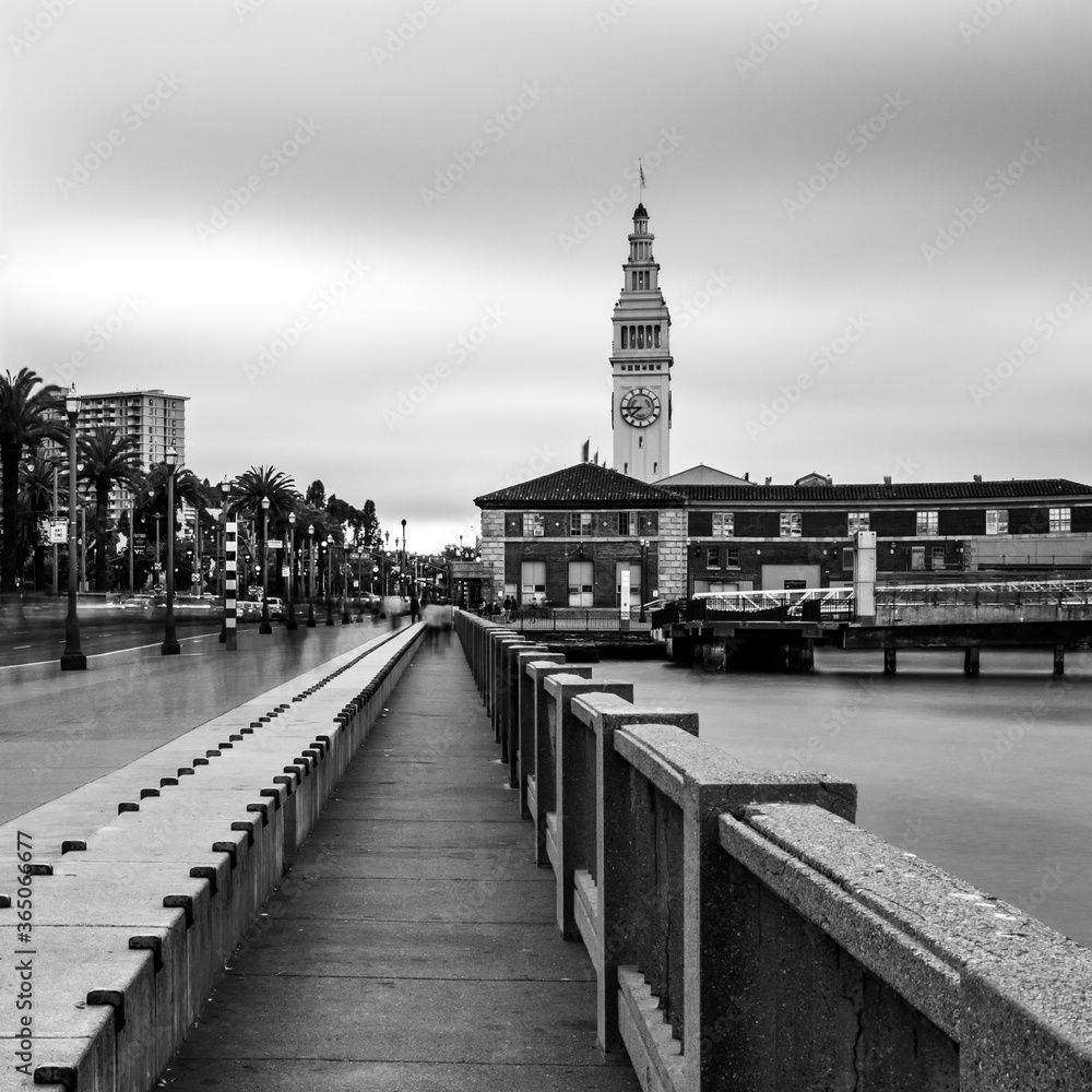 black and white long exposure image of san francisco city 