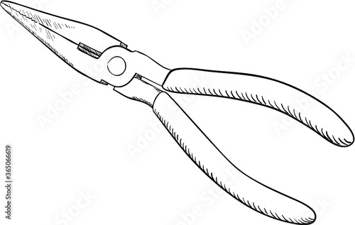 Long needle nose pliers vintage instrument. Vector illustration.