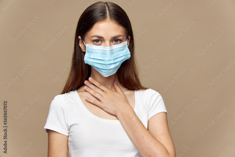 Pretty woman fashion clothes in a medical mask pandemic Pretty woman fashion clothes in a medical mask pandemic