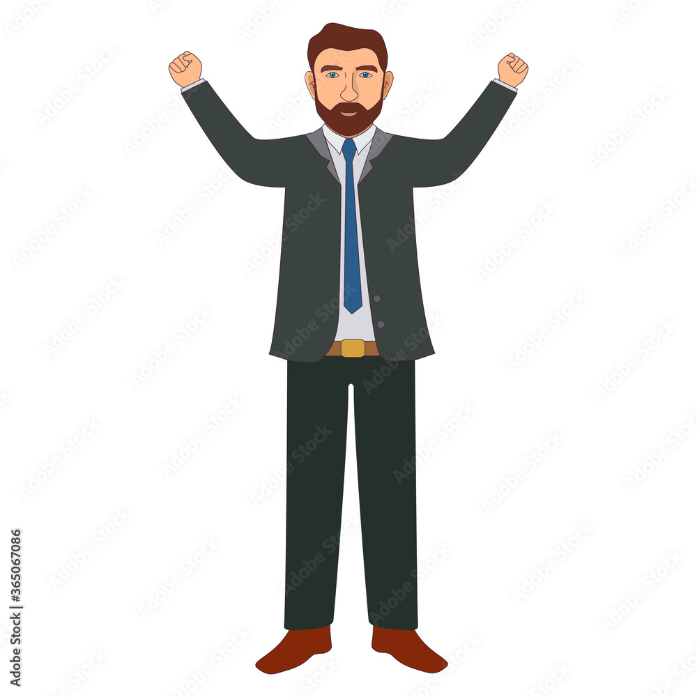 Satisfied businessman.Vector flat character man in suit and tie.