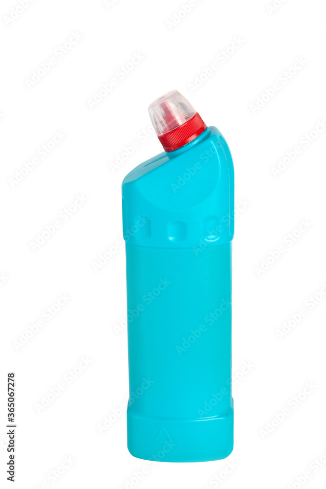 Toilet cleaner blue bottle isolated on white background