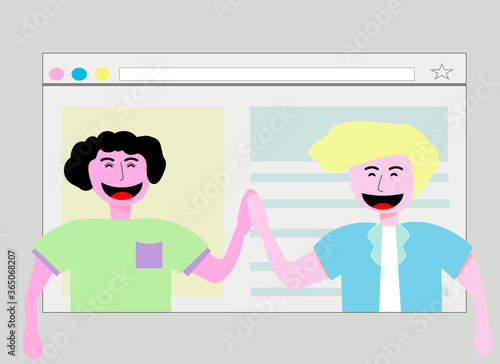Modern communication, people doing high five, Flat vector illustration