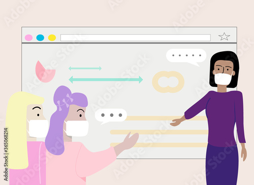 Teamwork business Concept. People Talking in Working, People Put on the mask at work time, Meeting of new normal.