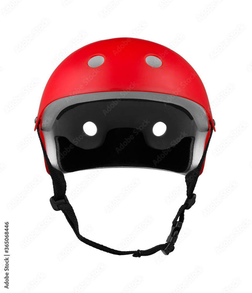 Fototapeta premium Red bicycle helmet on white background