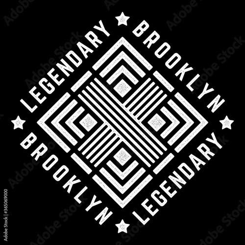 Vector retro illustration on the theme of Brooklyn. Legendary. Modern. Stylized vintage grunge white typography, t-shirt graphics, poster, print.