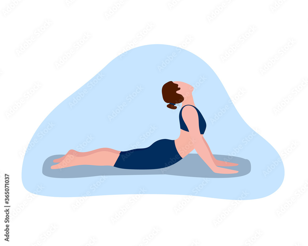 Woman in yoga position. The idea of an active and healthy lifestyle, the concept of time management. Workout for a flexible body. Vector flat illustration. Design for website design, guide, flyers Woman in yoga position. The idea of an active and healthy lifestyle, the concept of time management. Workout for a flexible body. Vector flat illustration. Design for website design, guide, flyers