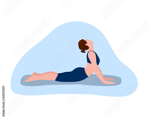 Woman in yoga position. The idea of an active and healthy lifestyle, the concept of time management. Workout for a flexible body. Vector flat illustration. Design for website design, guide, flyers