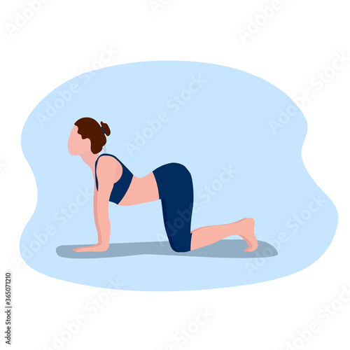 Woman in yoga position. The idea of an active and healthy lifestyle, the concept of time management. Workout for a flexible body. Vector flat illustration. Design for website design, guide, flyers