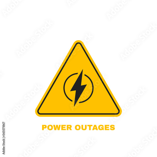 Power outages label. Badge with lightning bolt. Logo design. Vector illustration