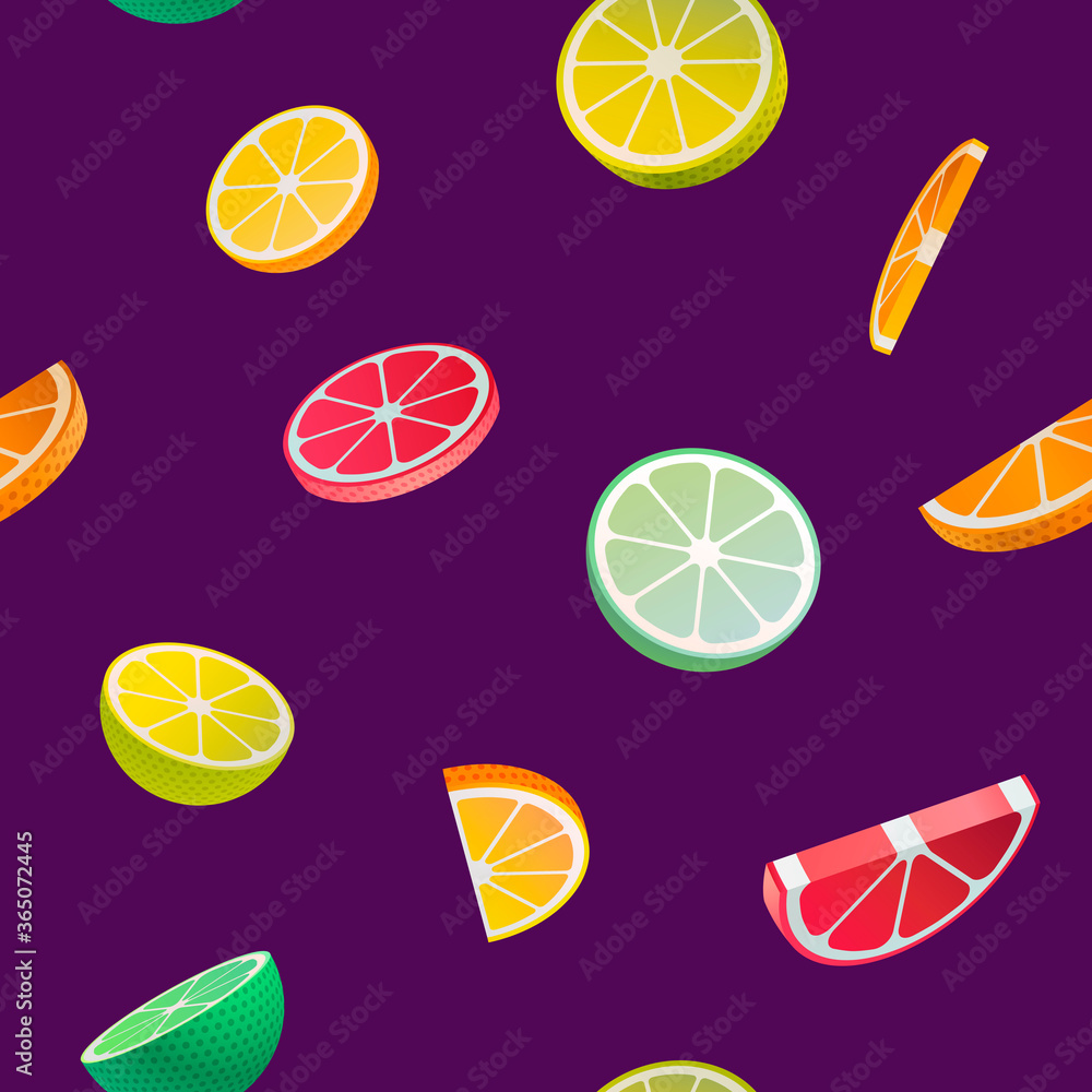 Citrus seamless pattern. Fruit slices. 
