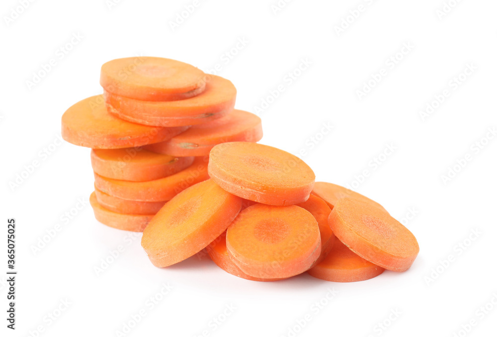 Slices of fresh ripe carrot isolated on white Slices of fresh ripe carrot isolated on white
