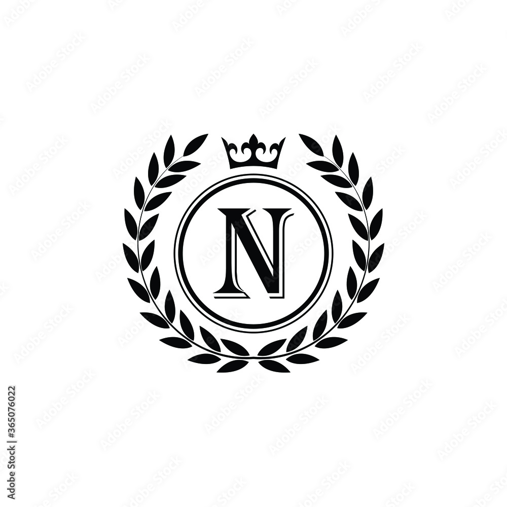 Letter N laurel wreath template logo Luxury letter with crown ...