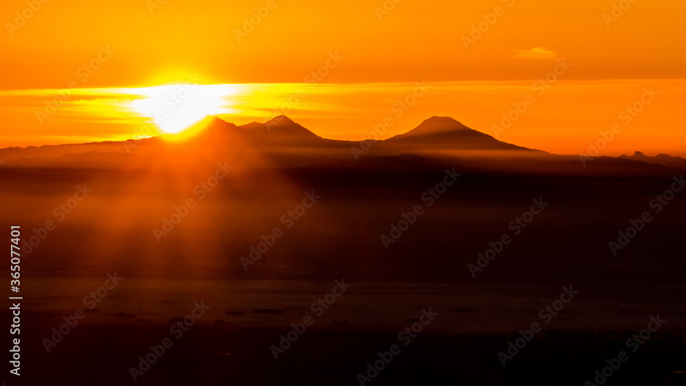 Sunrise over the Three Sisters and Willamette Valley, Oregon, as seen from Marys Peak National Recreation Area.