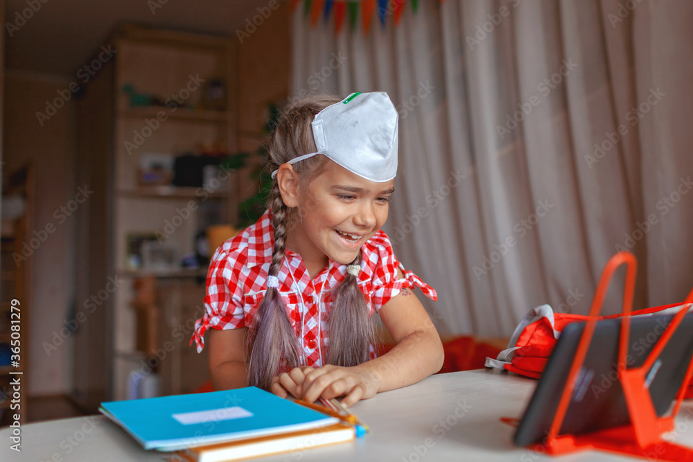 Back to school. Girl showing to friend new school equipment and discussing new guidance Back to school. Girl showing to friend new school equipment and discussing new guidance