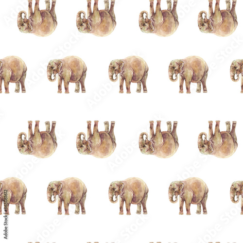 Elephant watercolor seamless pattern on white background