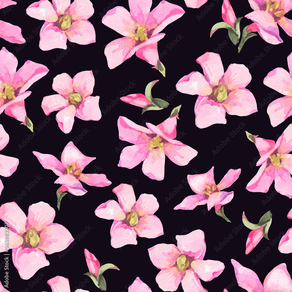 Watercolor summer pink flowers seamless pattern Watercolor summer pink flowers seamless pattern