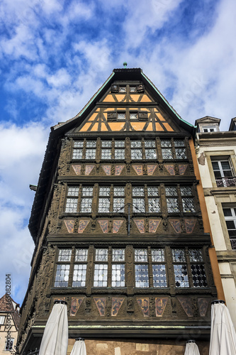 Traditional ancient half-timbered houses in medieval Strasbourg city center. Alsace, France.