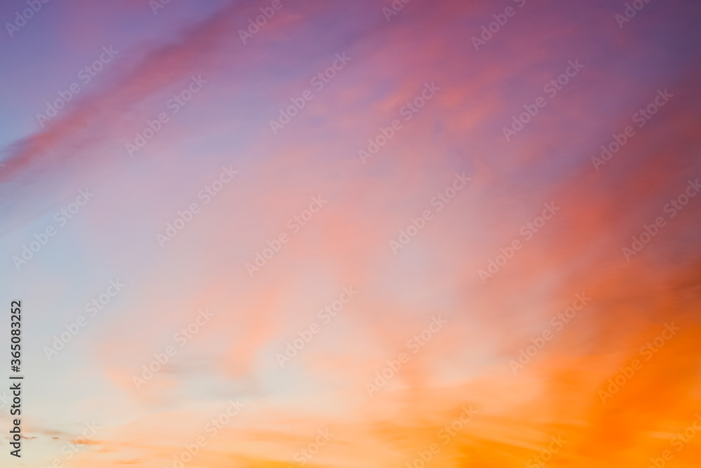Amazing scenery background of summer sunset sky in bright colors gradient