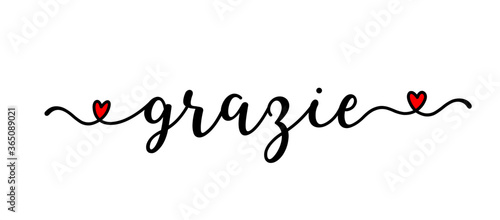 Hand sketched GRAZIE quote in Italian as ad, web banner. Translated Thank you. Lettering for banner, header, card, poster, flyer