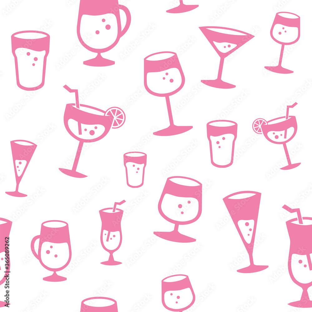 Seamless pattern of various drinks. Flat red colored drinks, repetitive design. Seamless pattern of various drinks. Flat red colored drinks, repetitive design.