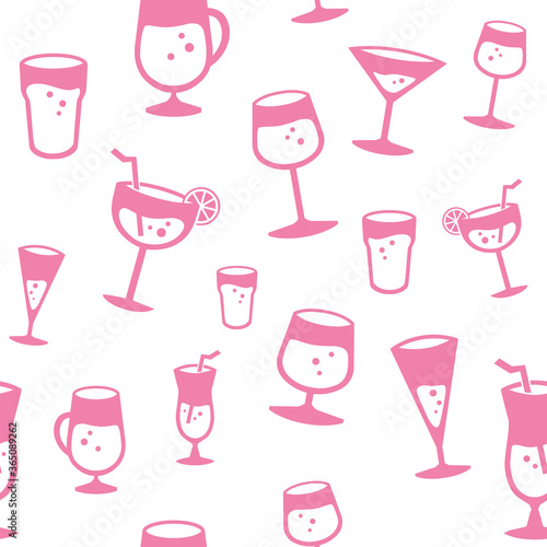 Wallpaper Mural Seamless pattern of various drinks. Flat red colored drinks, repetitive design. Torontodigital.ca
