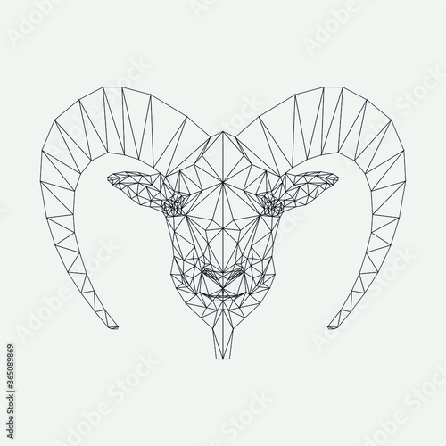 Vector illustration. Abstract polygon the head of a ram. Geometric outline animal.