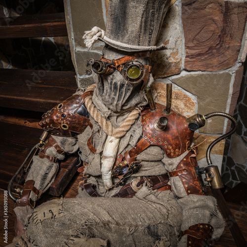 Futuristic character cyborg stalker. Art Photography in steampunk style.