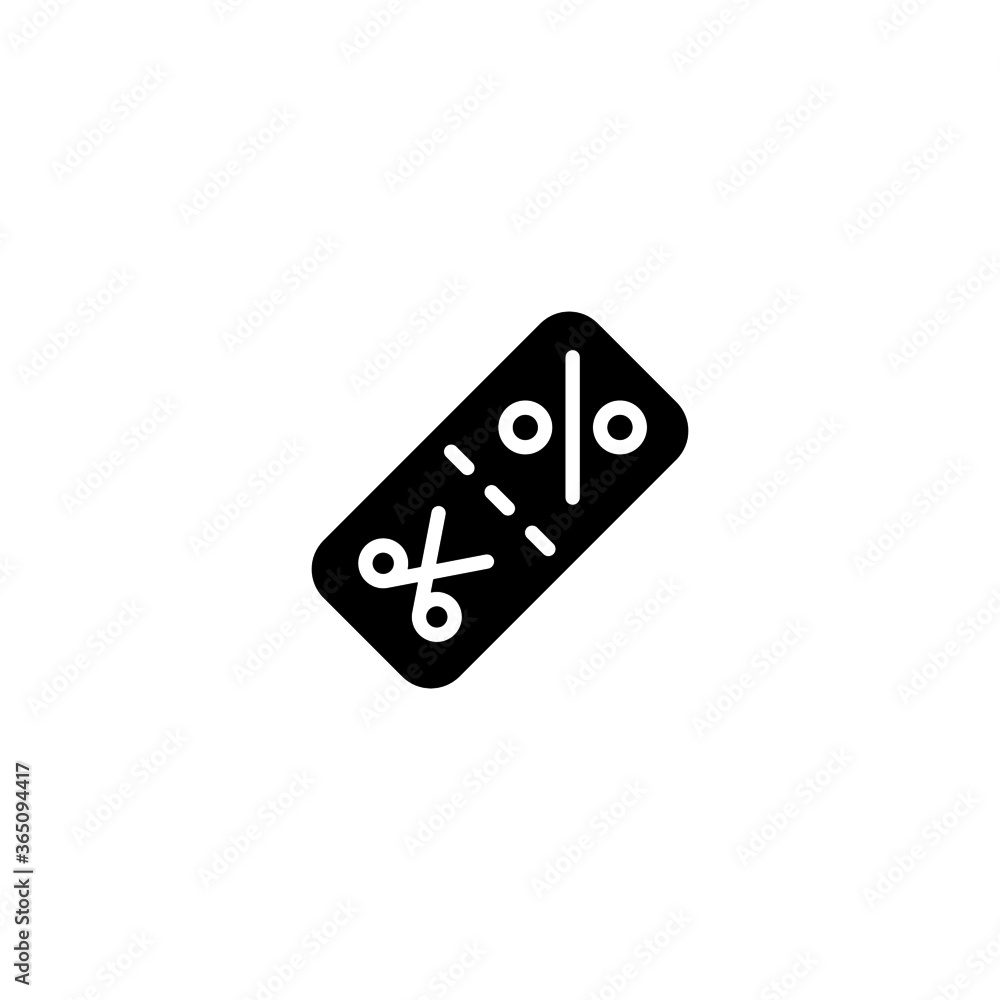 Coupon vector icon in black flat glyph, filled style isolated on white background Coupon vector icon in black flat glyph, filled style isolated on white background