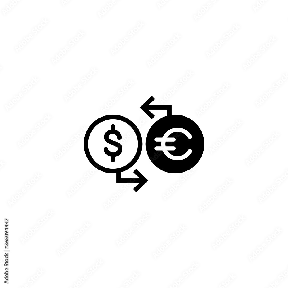 Exchange rate vector icon in black flat glyph, filled style isolated on white background Exchange rate vector icon in black flat glyph, filled style isolated on white background