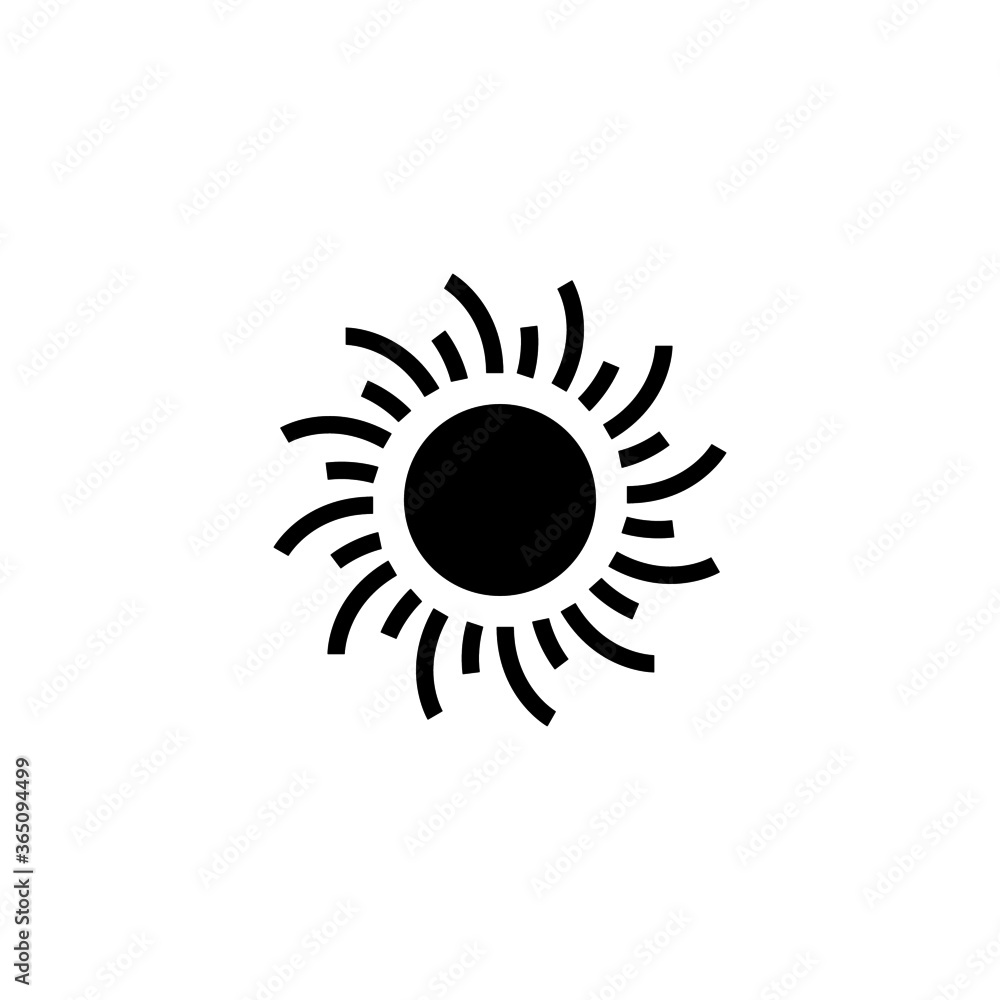 Fototapeta premium Sun Summer Icon in black flat glyph, filled style isolated on white background