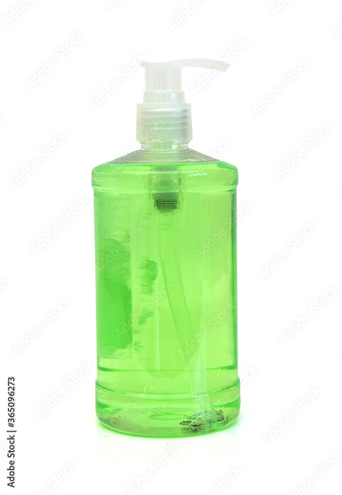 A Bottle of green Dish Washing Liquid, isolated on white background A Bottle of green Dish Washing Liquid, isolated on white background
