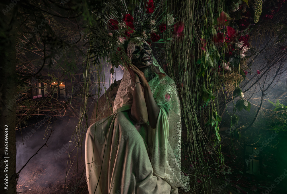 Fabulous stylization of Santa Muerte - Holy Death - modern religious cult. Concept Art fairy tale photo.