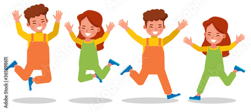 Set of children character vector design. Presentation in various action with emotions.