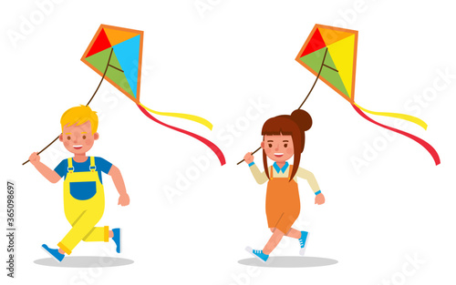 Set of children character vector design. Presentation in various action with emotions.