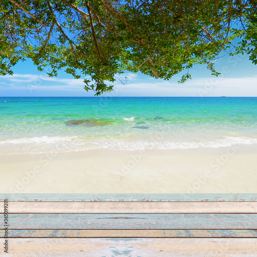 Wood table top with nature scene tropical beach © opasstudio