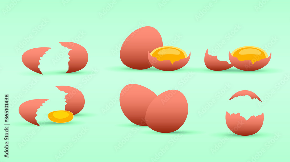 Cracked eggs. isolated vector illustration on gradient background Cracked eggs. isolated vector illustration on gradient background