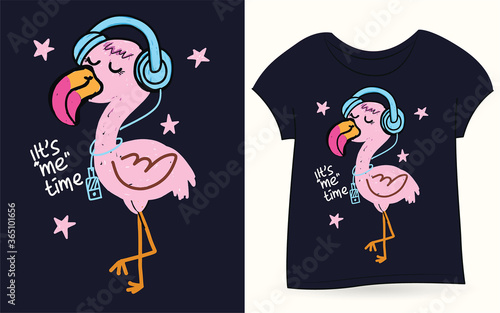 Cute flamingo bird hand drawn illustration for t shirt