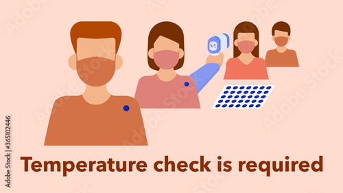 Body temperature cheBody temperature check or measure with a dot sticker indicate pass the screening. Protection and prevention of COVID-19 policies after unlock the country. Front view. Vector ick 04