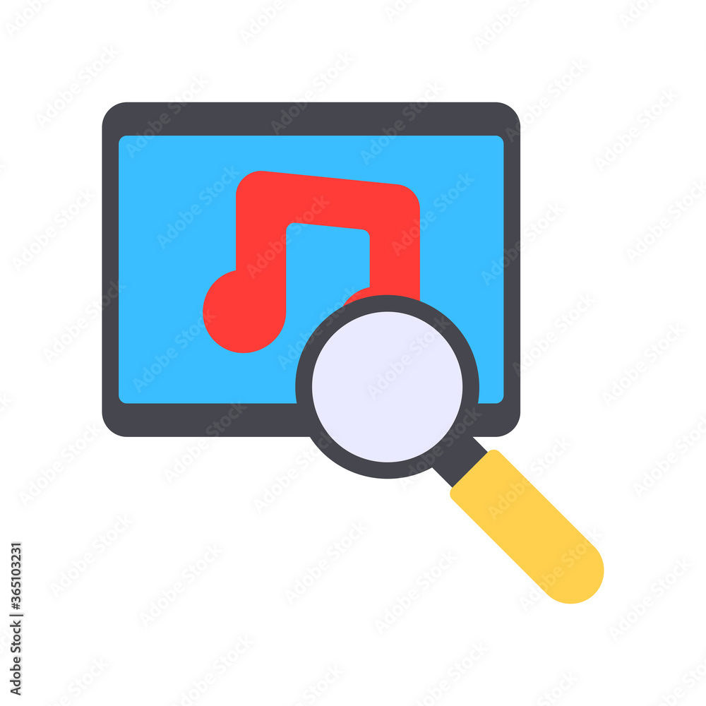 Music search icon vector illustration in flat style for any projects Music search icon vector illustration in flat style for any projects