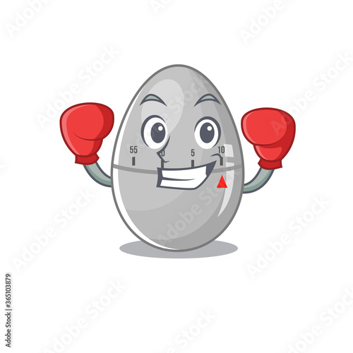 Mascot design of egg kitchen timer as a sporty boxing athlete