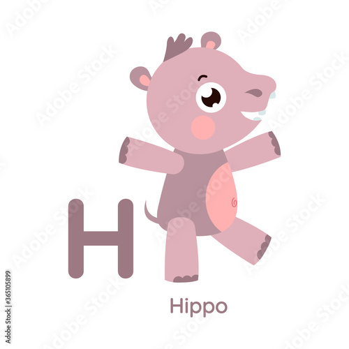 Vector alphabet letter H hippo illustration