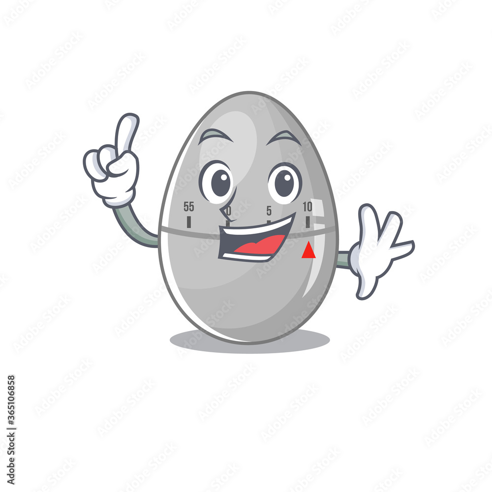 Egg kitchen timer caricature design style with one finger gesture Egg kitchen timer caricature design style with one finger gesture