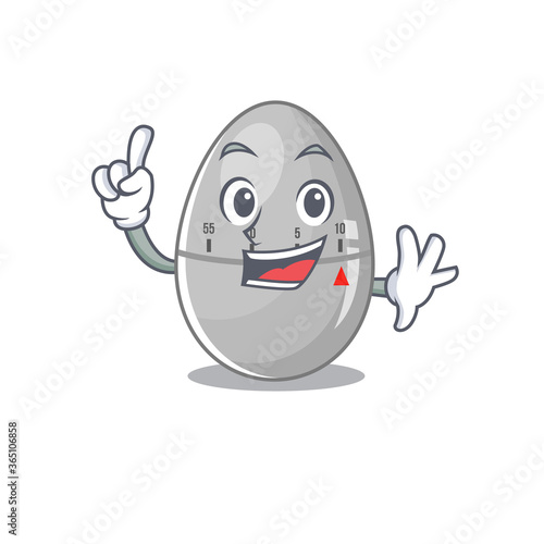Egg kitchen timer caricature design style with one finger gesture