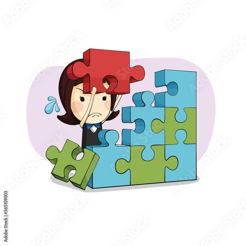 businesswoman solving puzzle