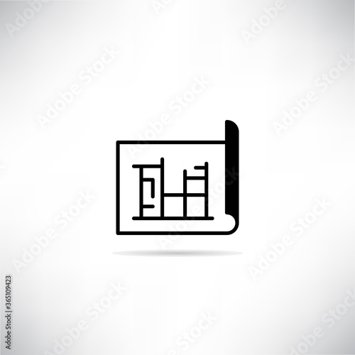 architectural blueprint icon with shadow on gray background vector