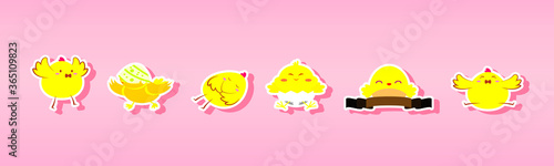 Cute cartoon chicken set. Funny yellow chickens in different poses