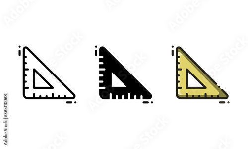 Triangular ruler icon. With outline, glyph, and filled outline style photo